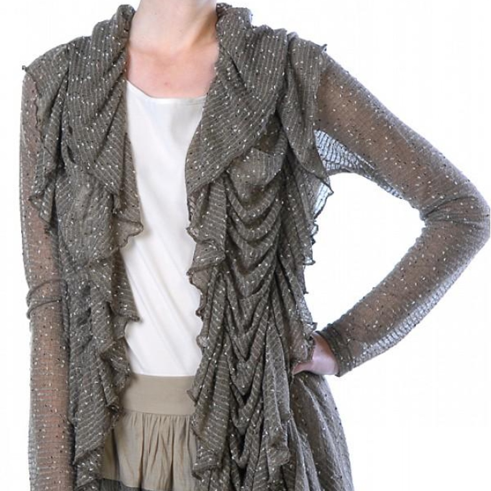 Beige Ruffle Knit Cardigan